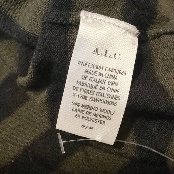 A.L.C. Olive Green Black Merino Wool Fine Gauge Lightweight Turtleneck Sweater S - Picture 8 of 9